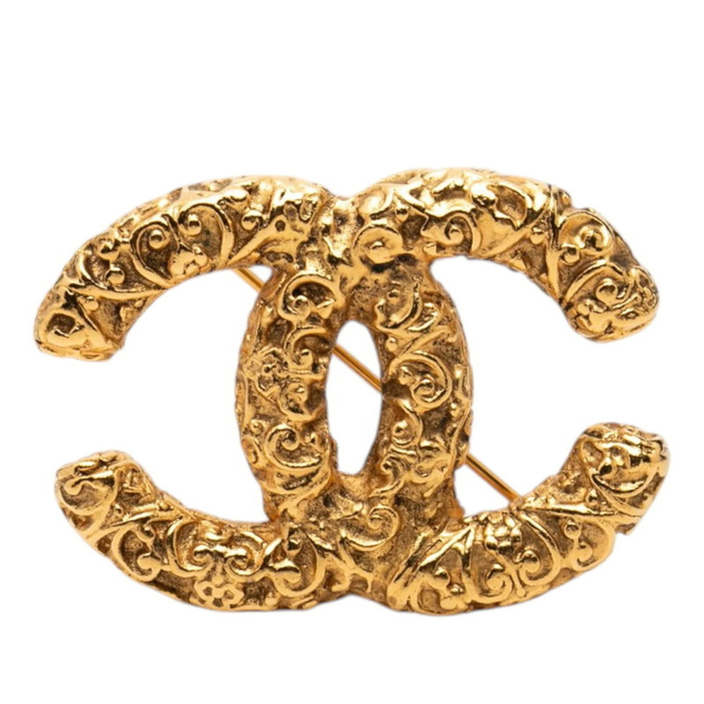 CHANEL Gold Logo Brooch